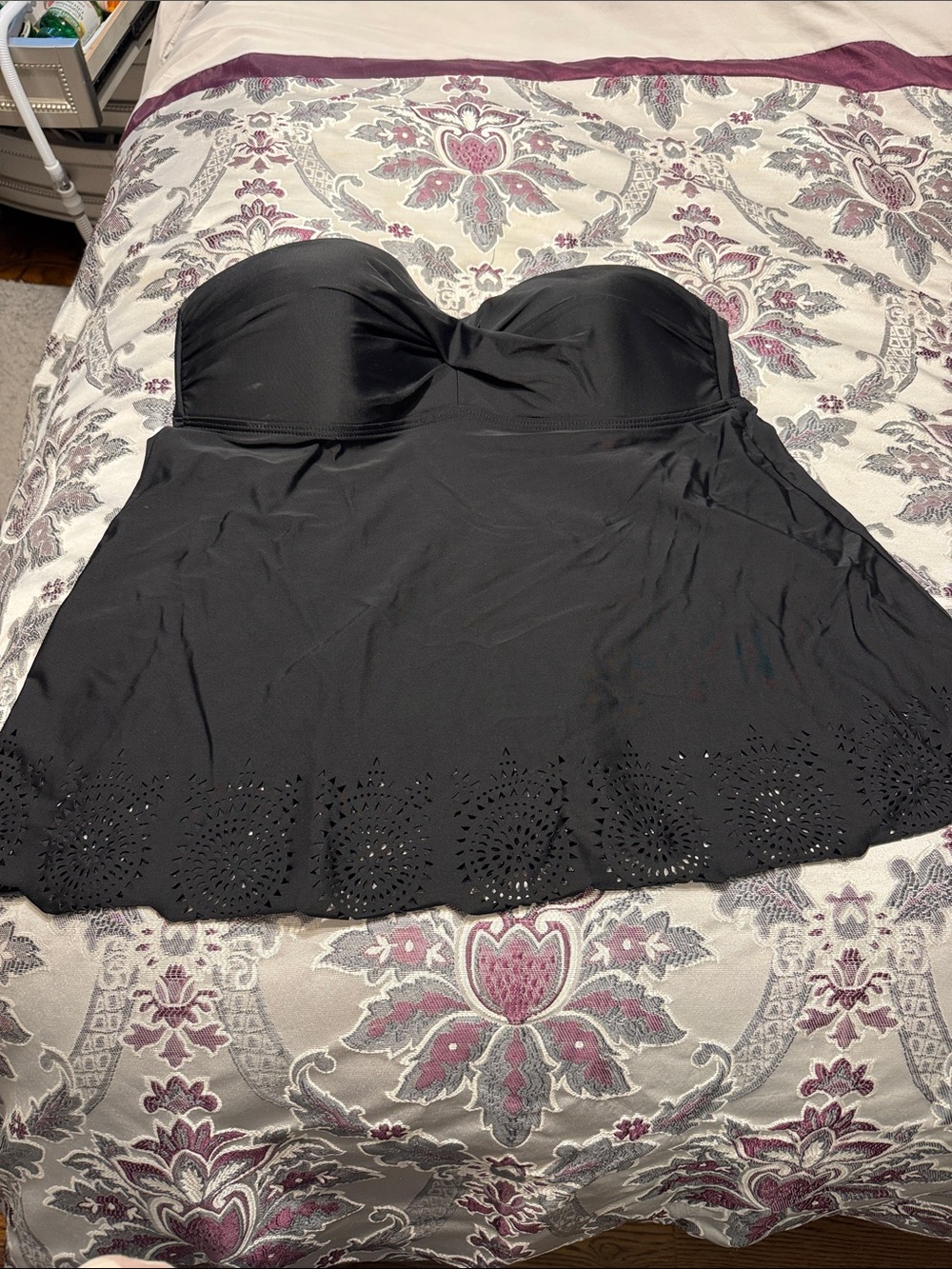 Merona Black Strapless Swimdress with Laser-Cut Hem